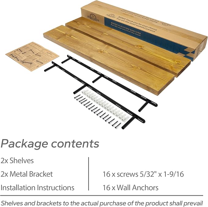 BGMG Wood Floating Shelves for Wall 42 inch Set of 2, Rustic Wooden Wall Mount - Image 7