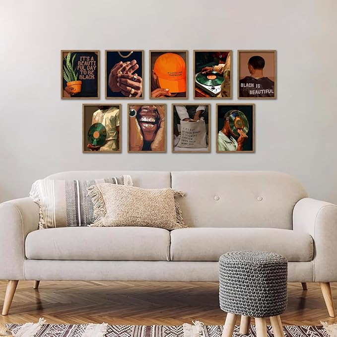 Black Culture Wall Art Set of 9, Living Room, Neutral Color Home Decor - Image 5
