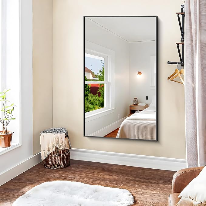 KOCUUY Black Rectangle Mirror, Large Black Wall Mounted Mirror, Metal Framed - Image 5
