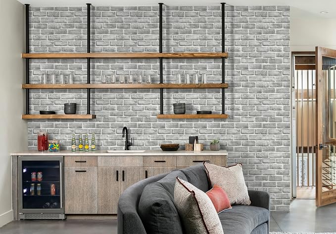 Guvana Grey Brick Wallpaper Peel and Stick Wallpaper 3D Brick Contact Paper - Image 6