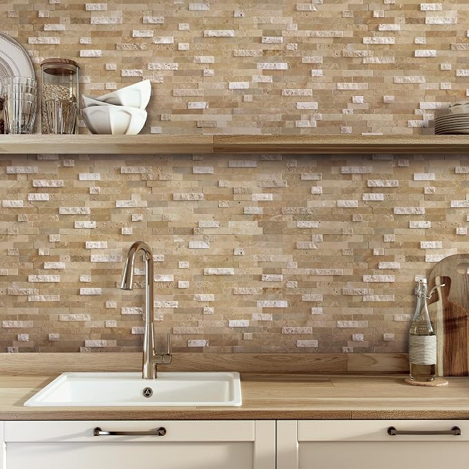 SUNWINGS 5-Sheet Peel and Stick Mosaic Natural 3D Stone Self Adhesive Marble - Image 4