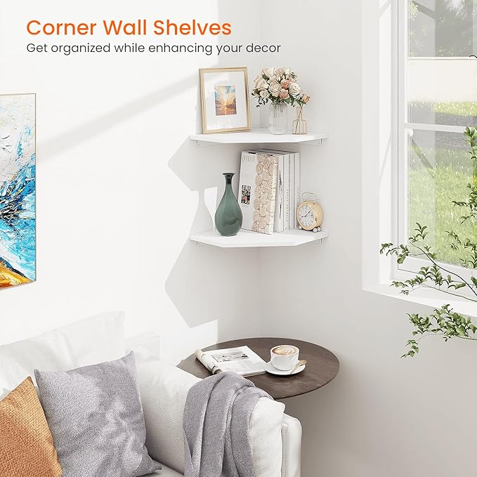 Homode Corner Shelf Wall Mount, Cable Box, 2 Tier Wood Hanging Storage Shelf - Image 2