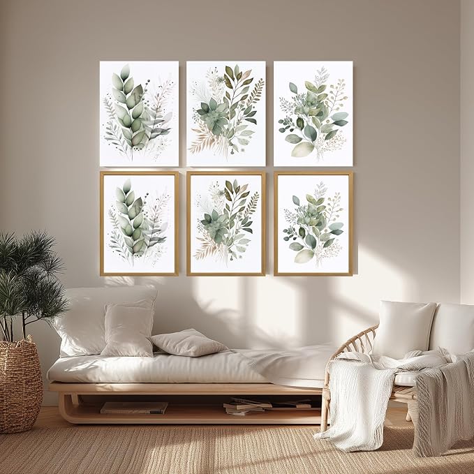 LLEEMPI Sage Green Wall Art Set of 3, Modern Watercolor Botanical Wall Decor - Image 6