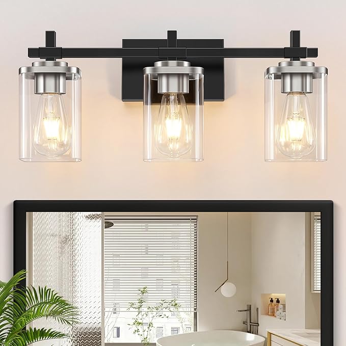3-Lights Black and Brushed Nickel Bathroom Light Fixtures, Modern Black and by Spiglamm