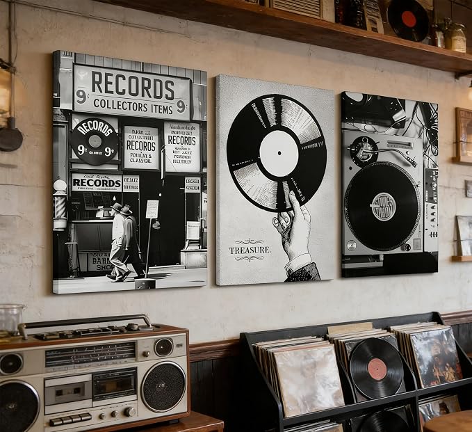 Vintage Music Canvas Wall Art Fashion Black And White Photography Preppy Vinyl - Image 3