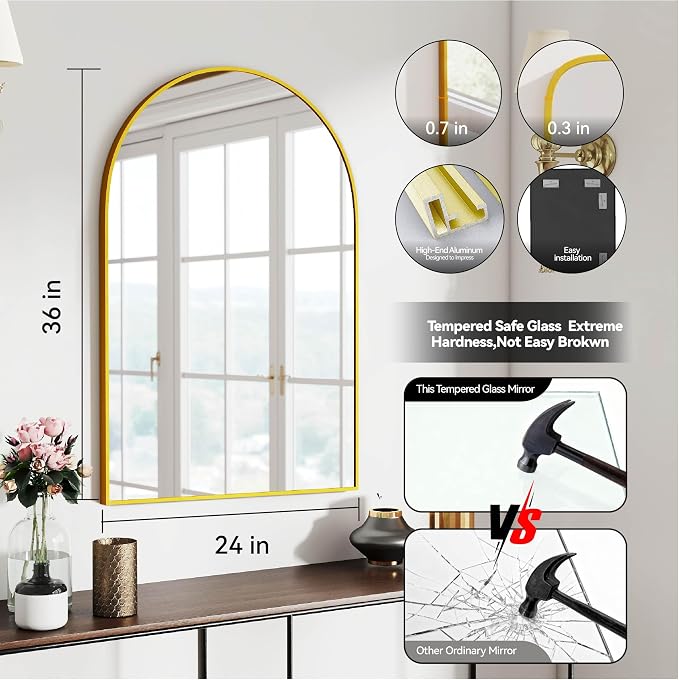 SCWF-GZ 24x36 Arch Mirror Rectangle Full Length Wall Mounted Hanging or Against - Image 3