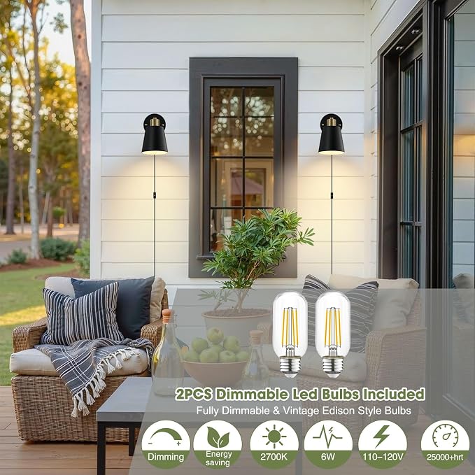 Lomoky Plug in Wall Sconces Set of 2, Dimmable Wall Lights - Image 6