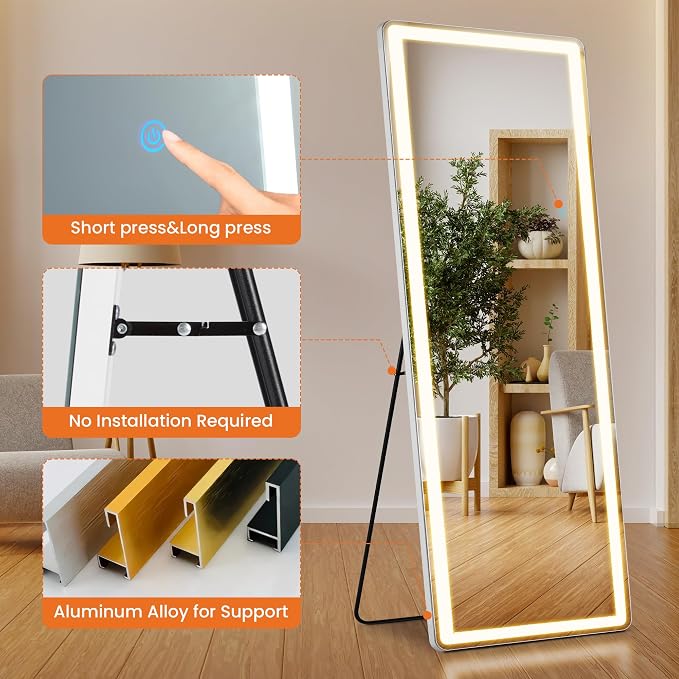 Full Length Mirror with Lights, Full Body Dressing Standing Mirrors with - Image 5