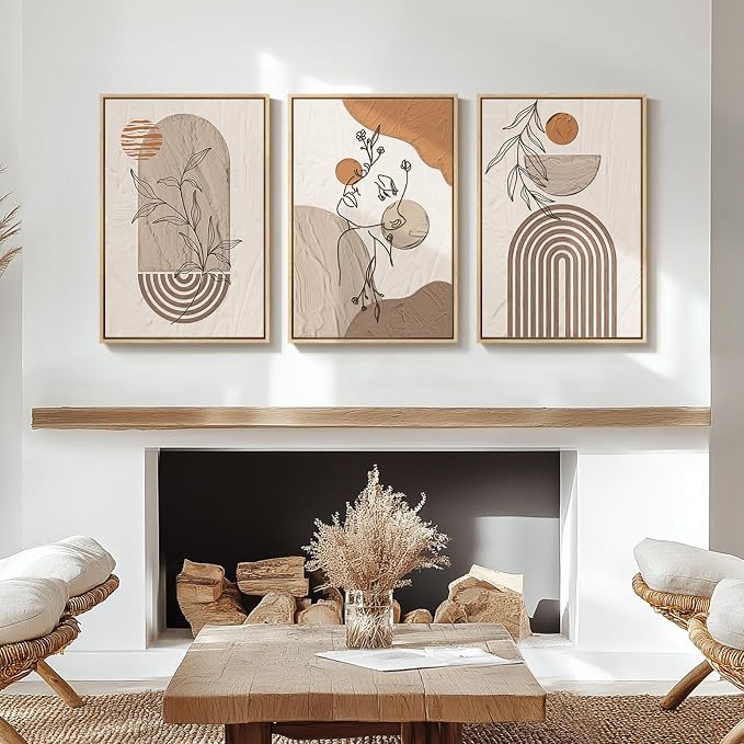 Framed Earth Tone Boho Abstract Wall Art Bedroom, 3 Piece Neutral Modern - Image 8