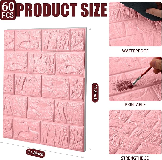 Colarr 60 Pcs 58 Sq ft 3D Wall Panels Peel and Stick Faux Foam 3D Brick - Image 2
