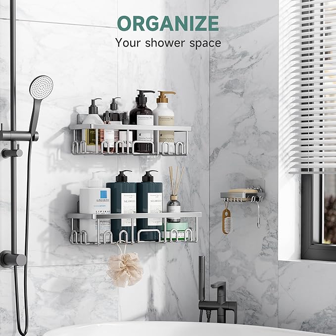 Veken Shower Caddy 3-Pack, Advanced Rustproof Design, No Drilling Adhesive - Image 3