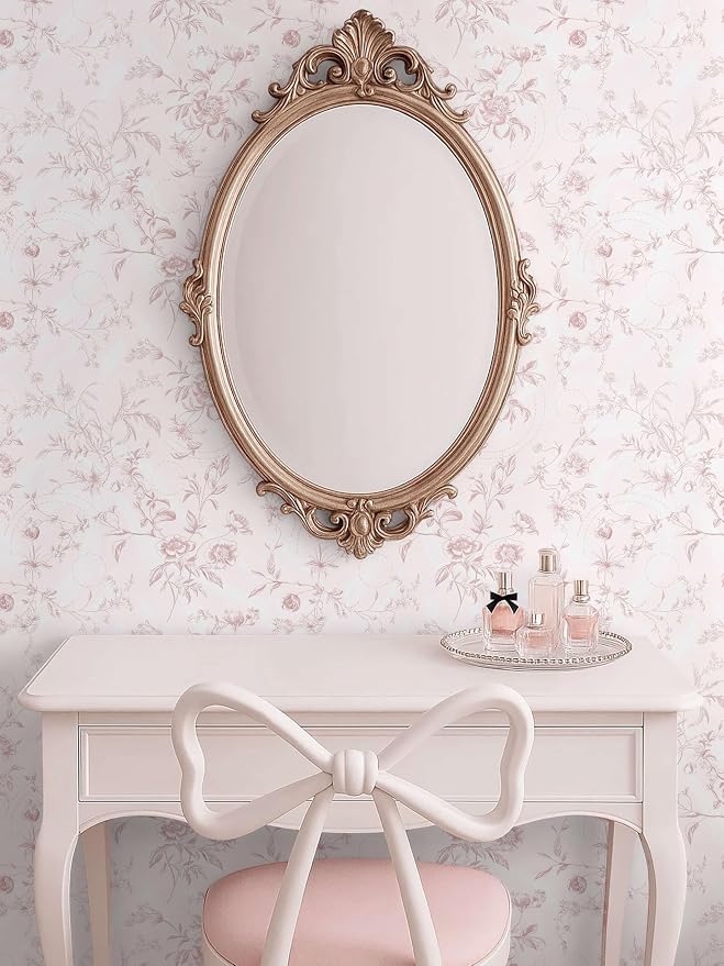Ismoon Floral Wallpaper Peel and Stick Pink Stick on Wall Paper Vintage French - Image 4