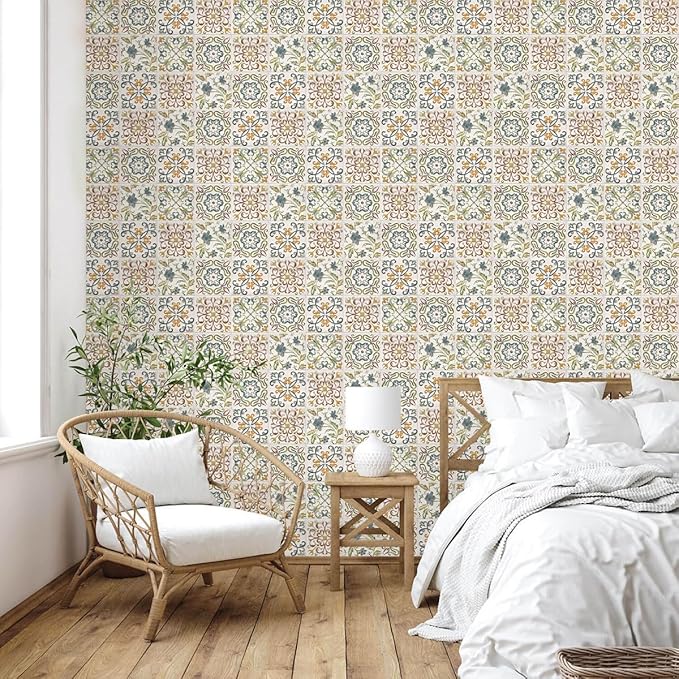 Wudnaye Bohemian Wallpaper Peel and Stick Faux Tile Contact Paper 17”×118” Tile - Image 3