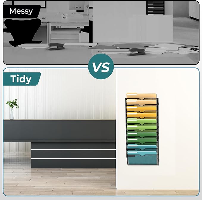 SUPEASY 10 Tier Wall File Organizer, Hanging Wall Mounted Mail Organizer - Image 5