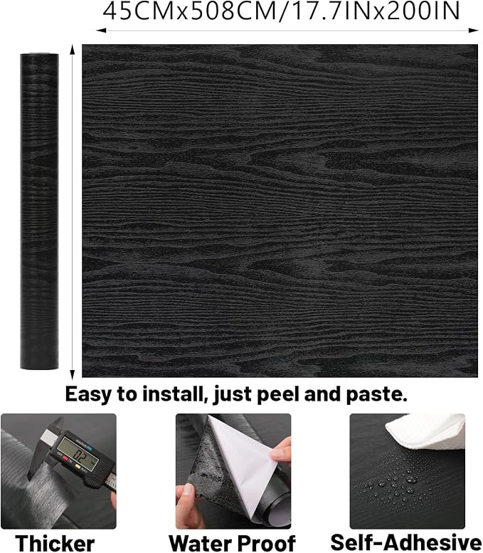 Peel and Stick Wallpaper Black Wood Wall Paper - Image 2