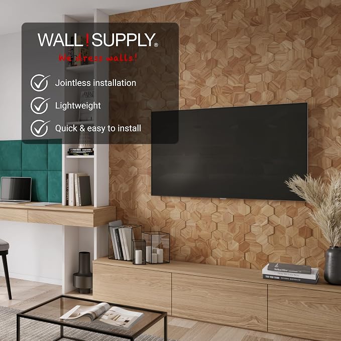 Wall!Supply 3D Wall Panels – Reclaimed Hexagon Asian Teak Wood in Natural – - Image 3