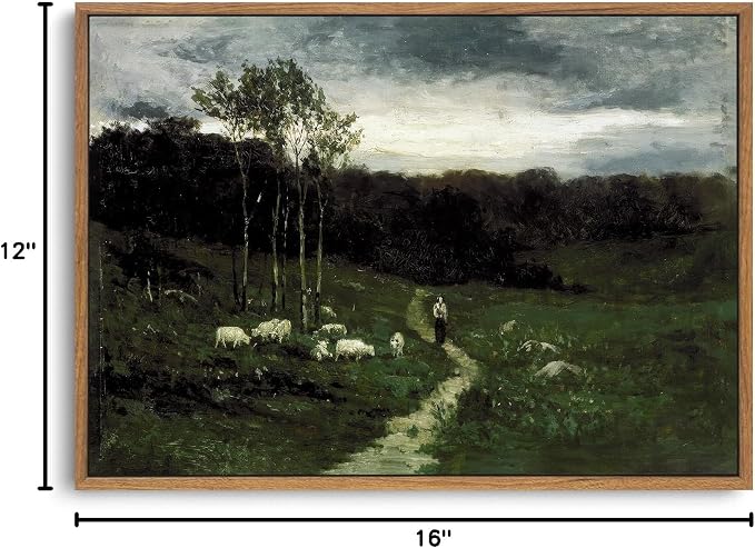 OIQArtOIQ Framed Vintage Landscape Wall Art Shepherd Natural Scenery Oil - Image 8