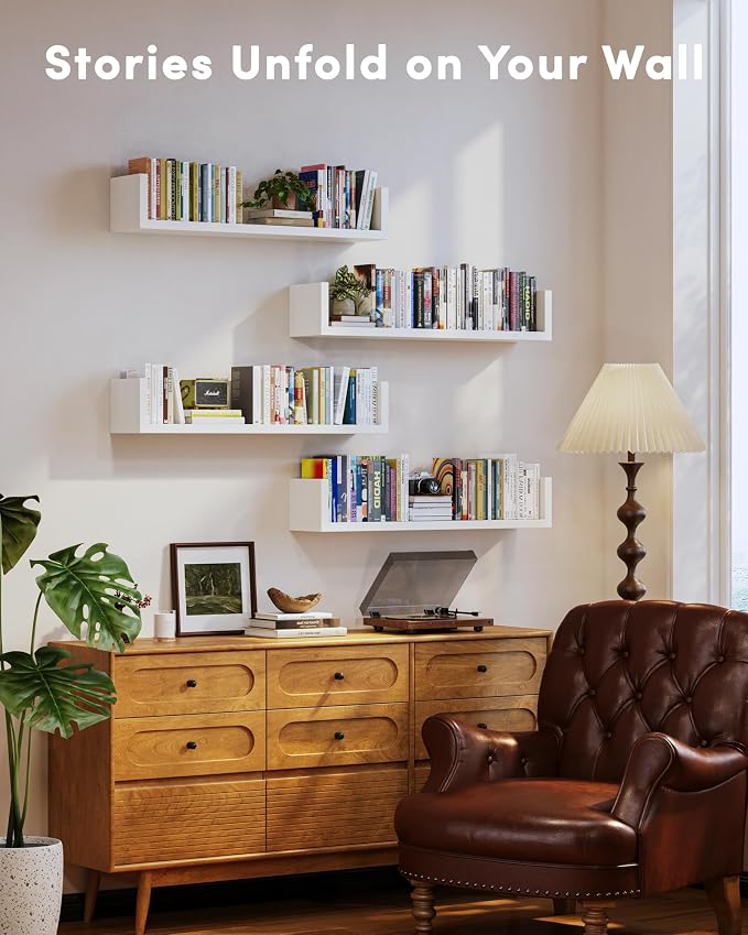Wall Bookshelf, U Shaped Floating Bookshelf, Hanging Bookshelves - Image 2