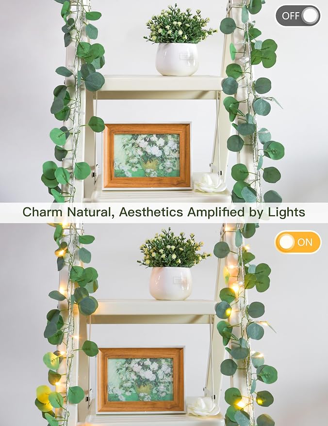 suddus Vines with Lights Plug in, 33ft 100 LED Eucalyptus Garland String Light - Image 6