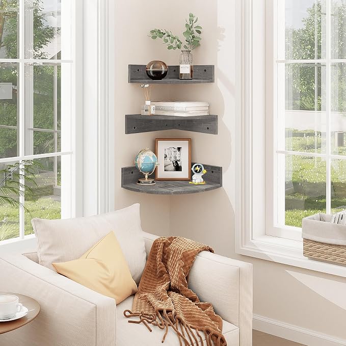 Homode Corner Floating Shelves, 3 Tier Wood Hanging Shelf Organizer - Image 7
