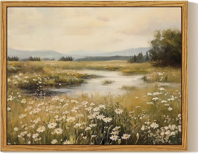 InSimSea Framed Canvas Wall Art, Vintage Floral Wildflower Field Prints Wall by InSimSeaArt