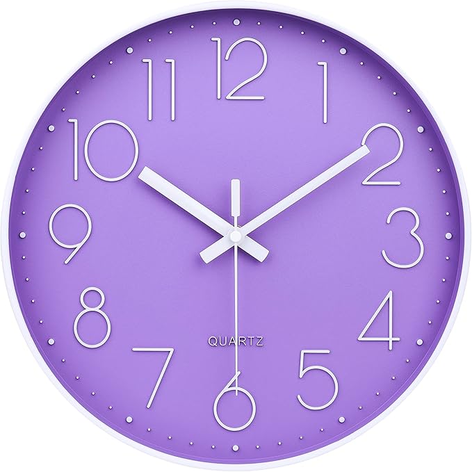 jomparis Purple Wall Clock 12 Inches Silent Quartz Wall Clock Lavender Decor by JOMPARIS