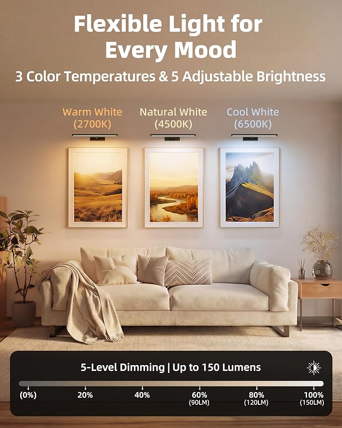 EZVALO Picture Light for Wall, 4800mAh Rechargeable Wireless Battery Lights for - Image 8