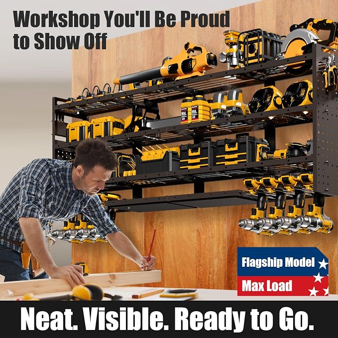 XLarge 64''W Power Tool Organizer Wall Mount | 8-Outlet TR Charging Station | - Image 8