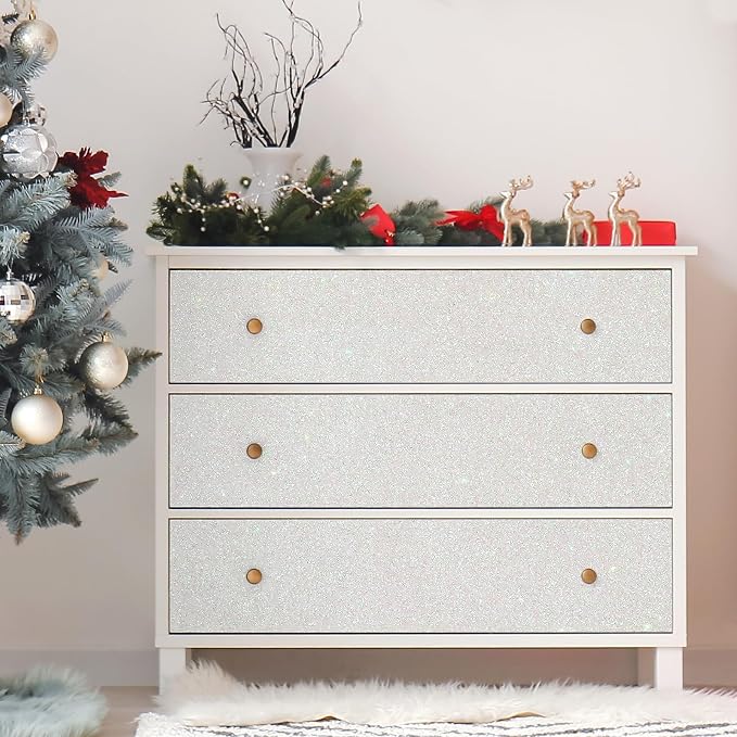 CHIHUT Iridescent Off White Glitter Peel and Stick Wallpaper Sparkle Self - Image 3