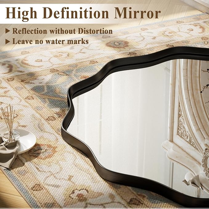 VooBang Black Scalloped Circle Mirror, Hanging Leaning - Image 5