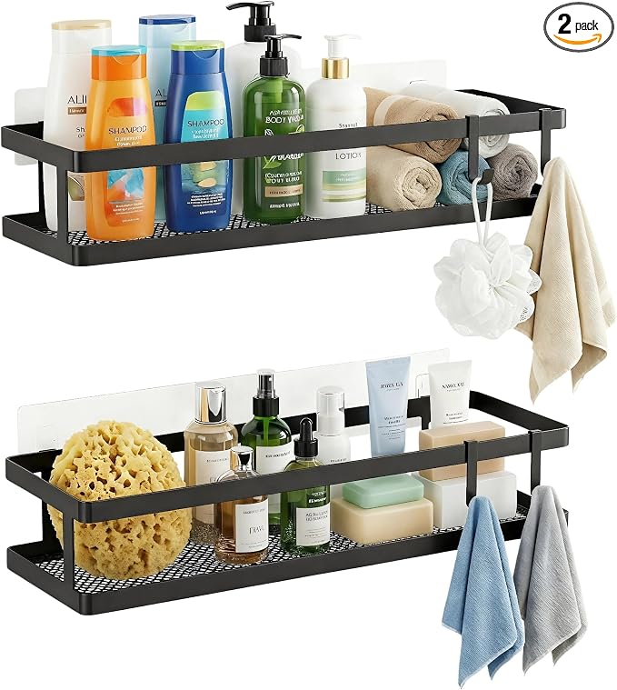 PUSDON 2-Pack 16.5" Extra Long Slim Shower Caddy, Adhesive Wall Mount Bathroom by PUSDON