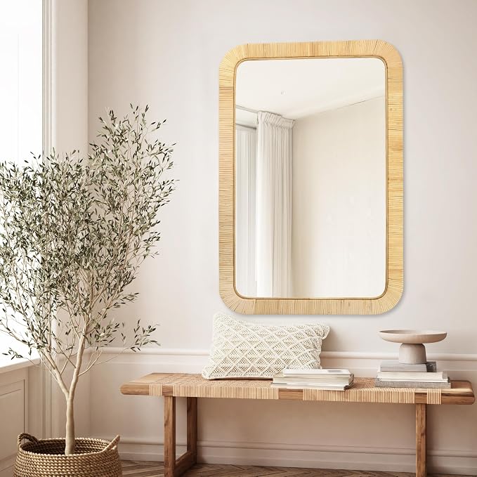 PERFNIQUE Rattan Mirror, Decorative Wall Nursery Decor, Rustic Farmhouse - Image 3