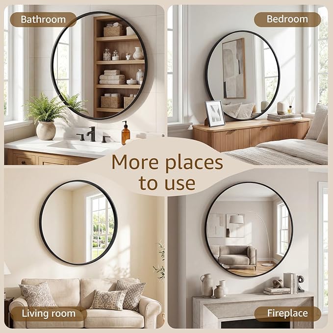 DUMOS 36 Inch Round Wall Mirror, Bathroom Mirror - Image 6