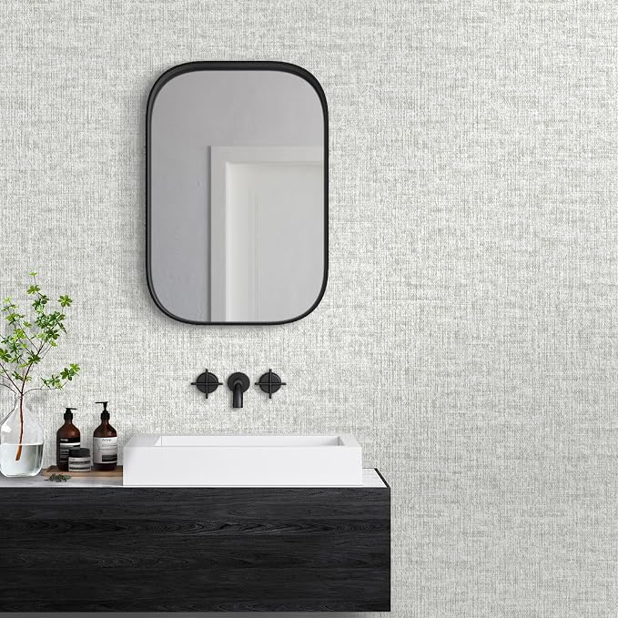 Grey Grasscloth Peel and Stick Wallpaper, Vintage Textured Contact Paper 15.75" - Image 5