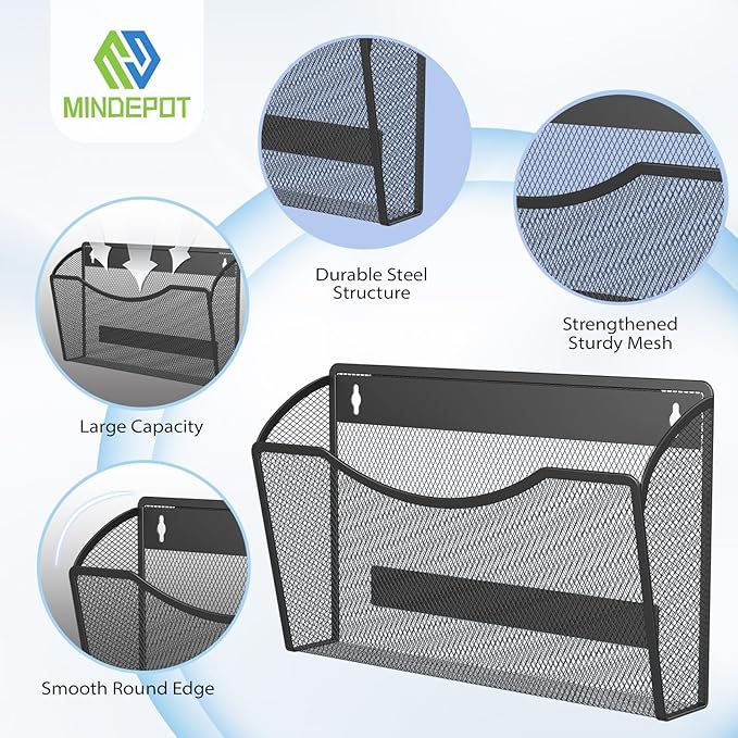 MINDEPOT Magnetic Wall File Organizer, Hanging Wall Mounted File Folder Binder - Image 3