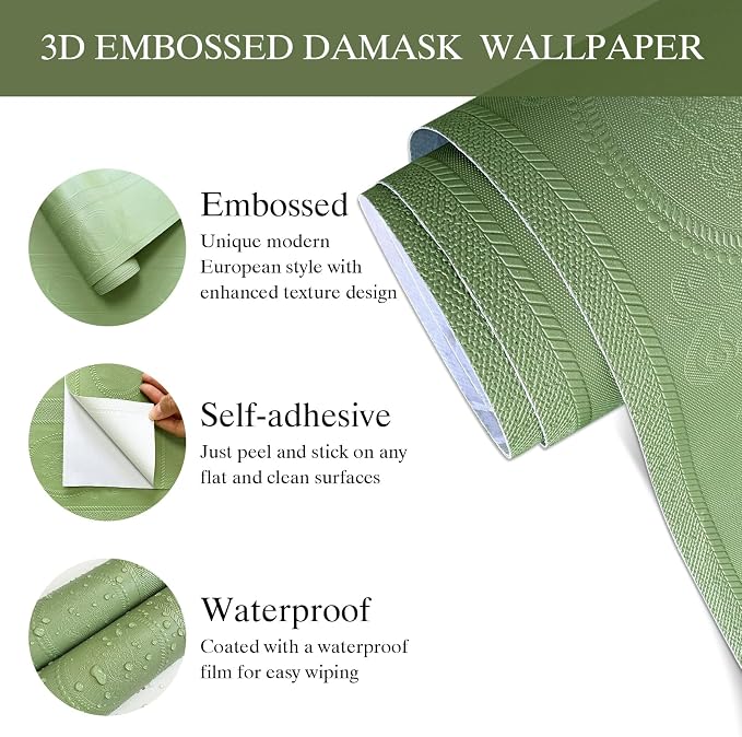 JiffDiff Wallpaper Peel and Stick Textured, 3D Embossed Wall Paper Stick on - Image 8