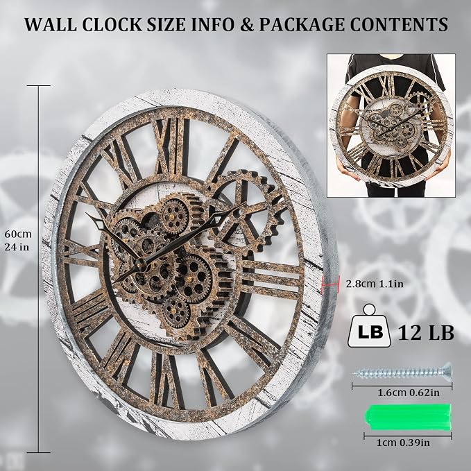HOIBAI Wall Clock, 24 Inch Moving Gears Clock Large Wall Clock - Image 5