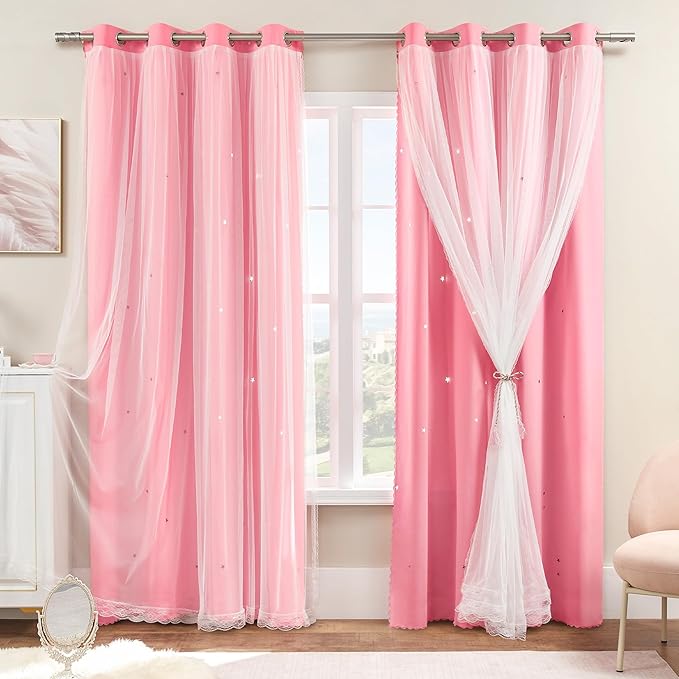 XiDi Pink Curtains for Bedroom Decor, Baby Pink Kids Blackout Curtains for by Addsomecolortolife