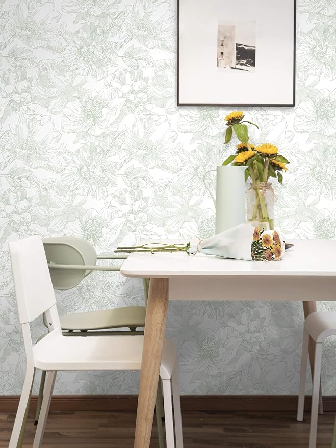 Ismoon Large Floral Peel and Stick Wallpaper Boho White and Green Contact Paper - Image 6