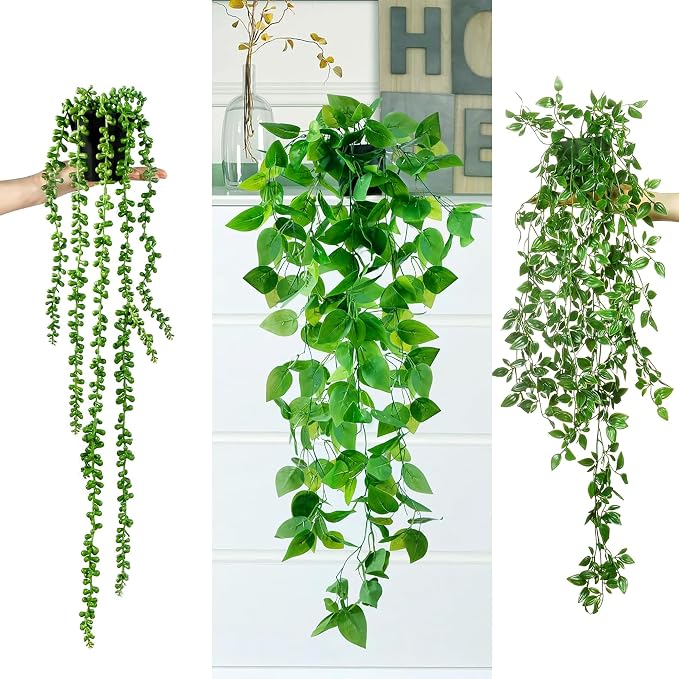 Sggvecsy Fake Hanging Plants 6 Pack Artificial Hanging Eucalyptus Plants Potted - Image 4