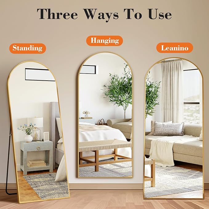 DUMOS 64"x21" Arched Full Length Floor Mirror, Full Body Mirror - Image 3
