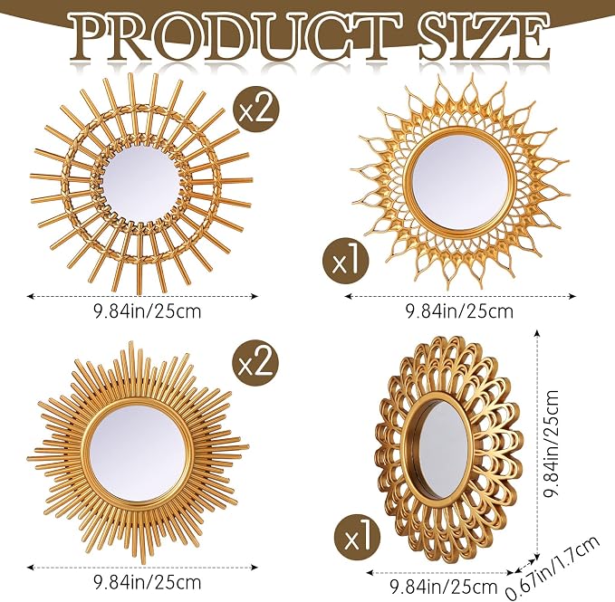 Namalu 6 Pcs Sunburst Mirror for Wall Decor, Small Circle Sun Decorative Mirror - Image 2