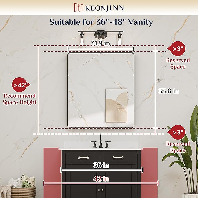 Keonjinn 32 x 36 Inch Brushed Nickel Bathroom Mirrors - Image 8