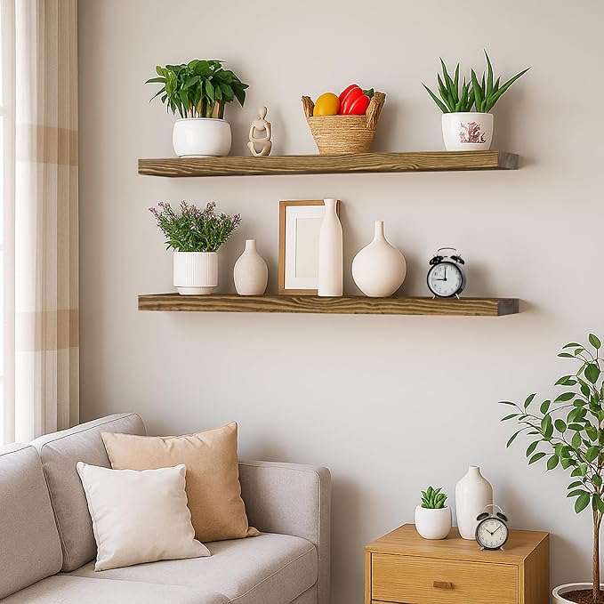 BGMG Wood Floating Shelves for Wall 54 inch Set of 2, Dark Walnut Floating - Image 2