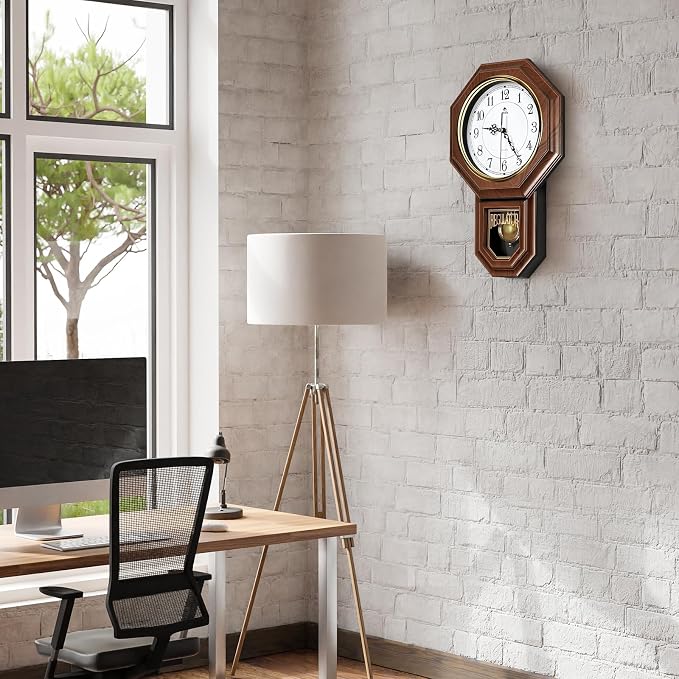 Pendulum Wall Clock Battery Operated, Imitation Wood Plastic Regulator Clock - Image 7
