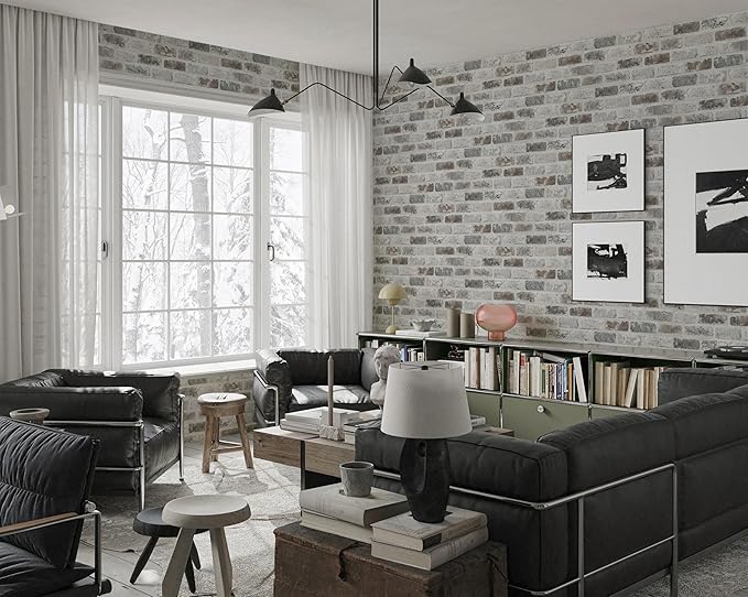 Guvana 17.3"×197" Brick Peel and Stick Wallpaper Grey Brown 3D Self Adhesive - Image 5