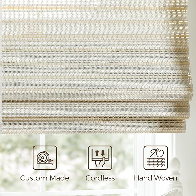 TWOPAGES Woven Bamboo Cordless Roman Shades, Custom No Drill or Motorized Blinds - Image 6