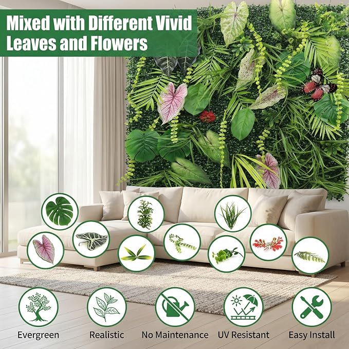 Artificial Grass Wall Panels, UV-Anti Fake Greenery Plant Boxwood Panels - Image 3