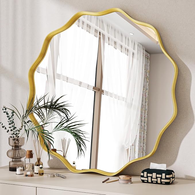 Round Wavy Mirror, 24 Inch Metal Frame Circle Mirror, Round Wall Mounted - Image 5