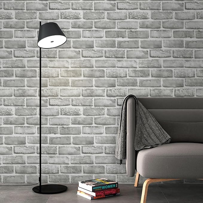 Guvana 17.3" x 394" Grey Brick Wallpaper Peel and Stick 3D Brick Contact Paper by Guvana